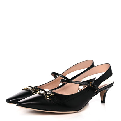 Gucci Malaga Kid Zumi Low Heel Slingback Pumps 38.5 Black 3 of 9