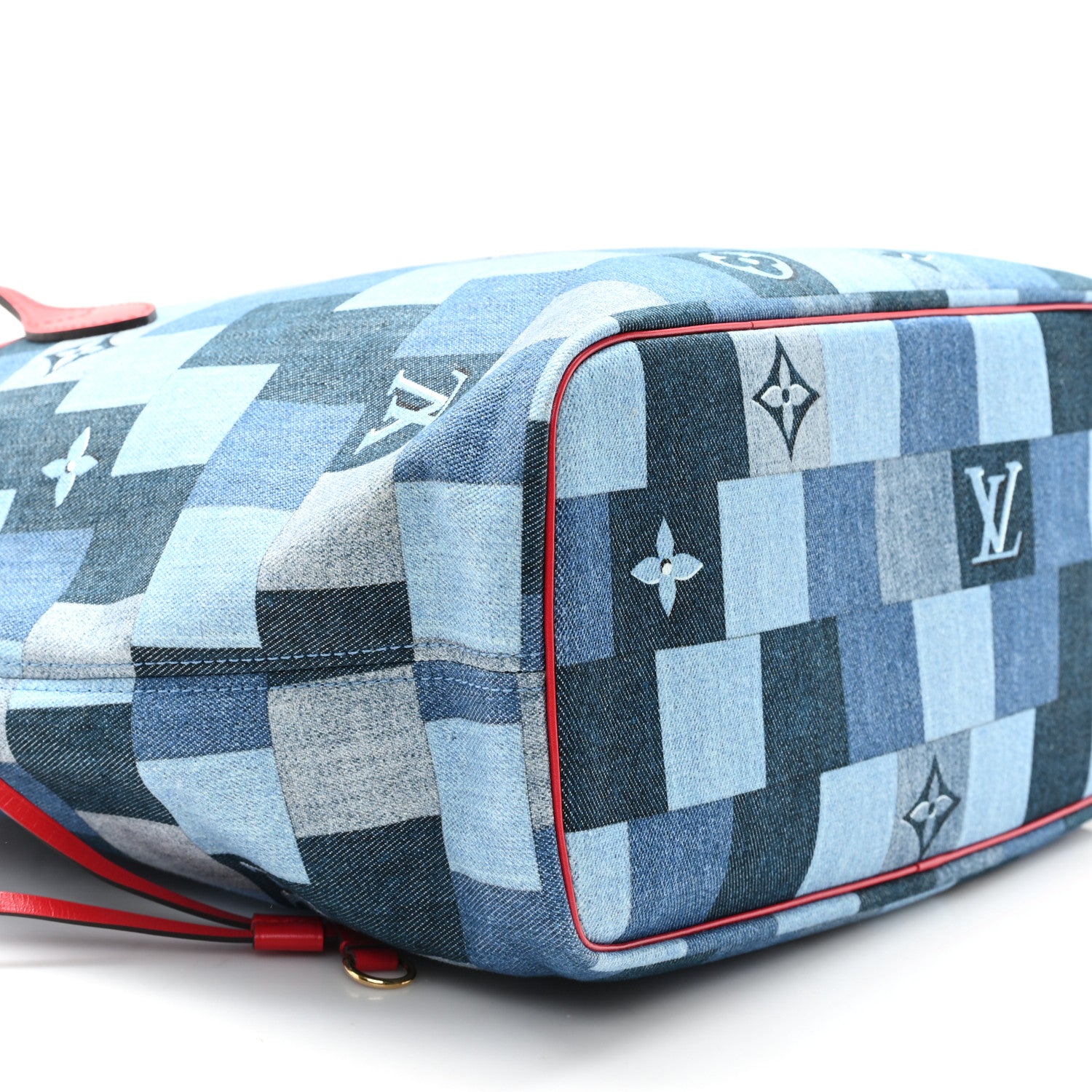 Louis Vuitton Denim Damier Monogram Patchwork Neverfull Blue Rouge 10 of 13