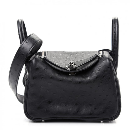 Hermes Ostrich Mini Lindy 20 Black 1 of 9