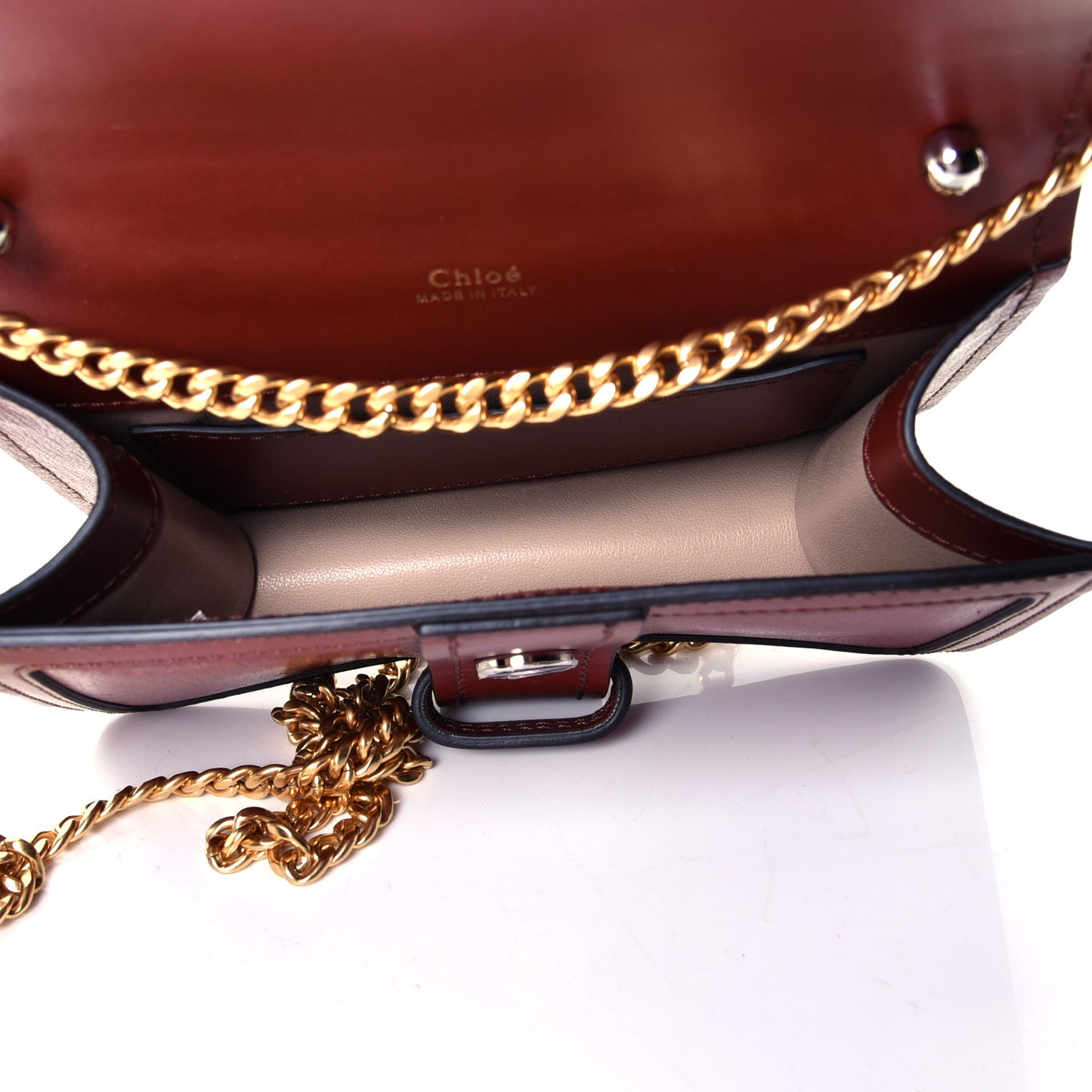 Shiny Goatskin Calfskin Aby Chain Shoulder Bag Sepia Brown