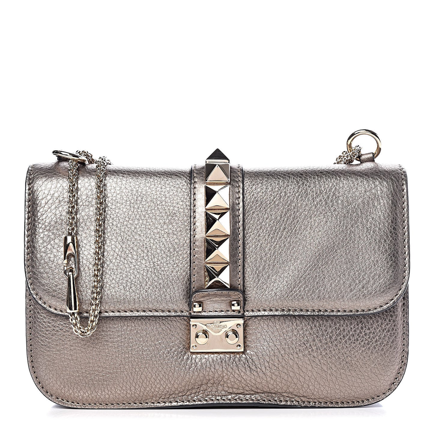 Metallic Vitello Medium Glam Lock Rockstud Flap Sasso