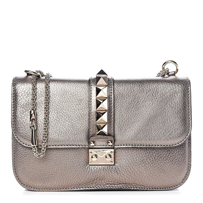 Valentino Garavani Metallic Vitello Medium Glam Lock Rockstud Flap Sasso 1 of 10