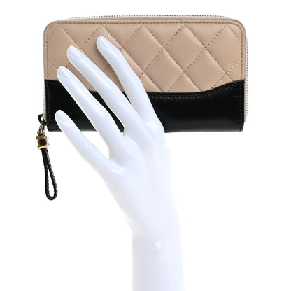Chanel Aged Calfskin Quilted Small Gabrielle Zip Around Wallet Beige Black 2 of 14