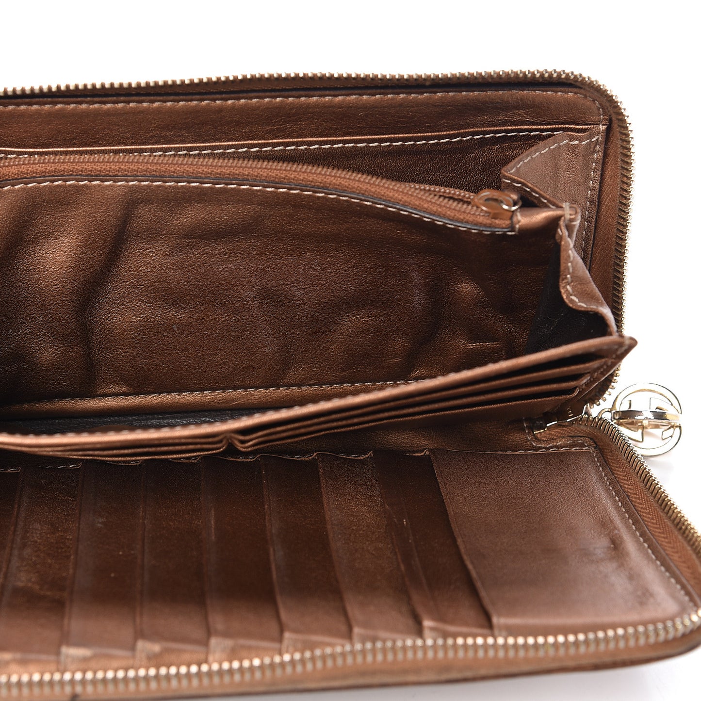 Metallic Guccissima Twins Zip Around Organizer Wallet Bronze