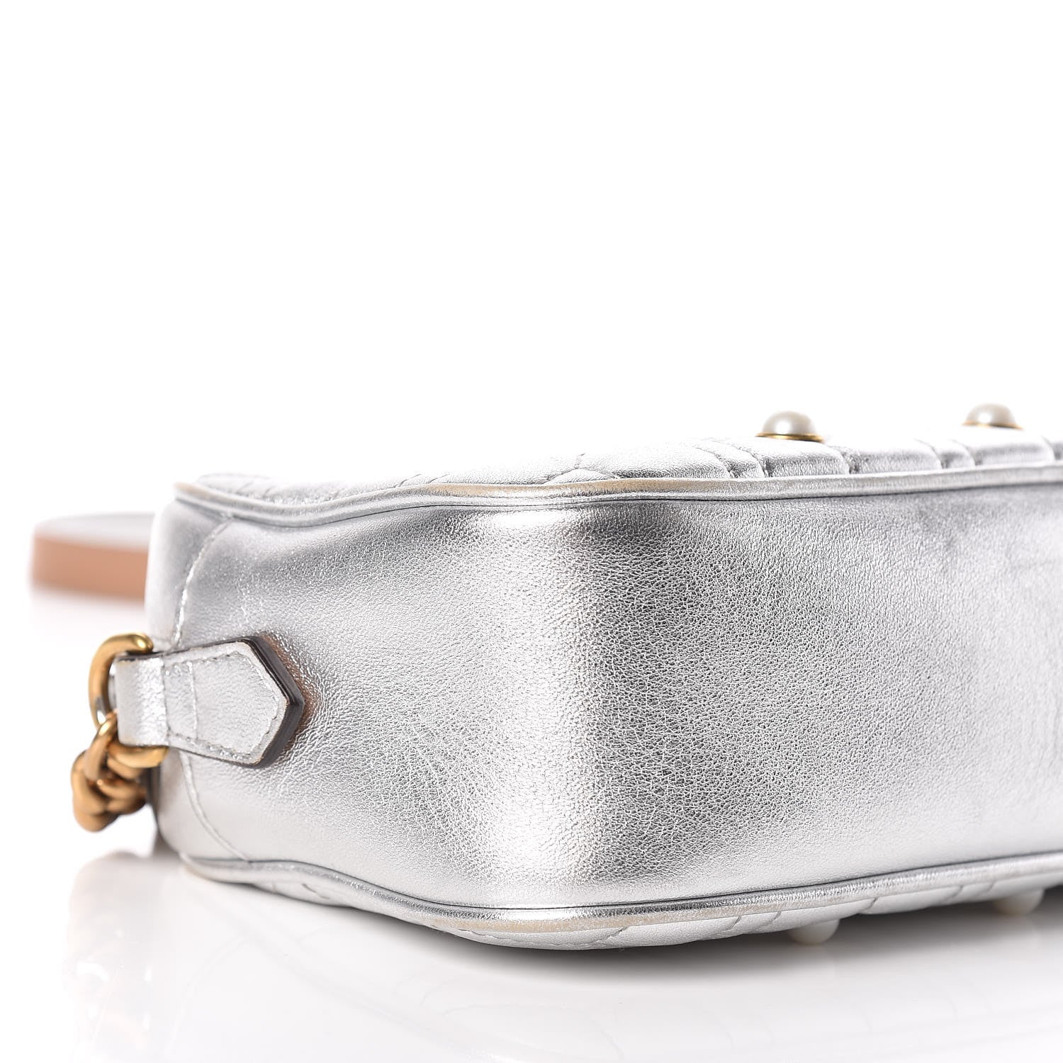 Gucci Metallic Calfskin Matelasse Studded Small Pearly GG Marmont Chain Shoulder Bag Silver 5 of 15