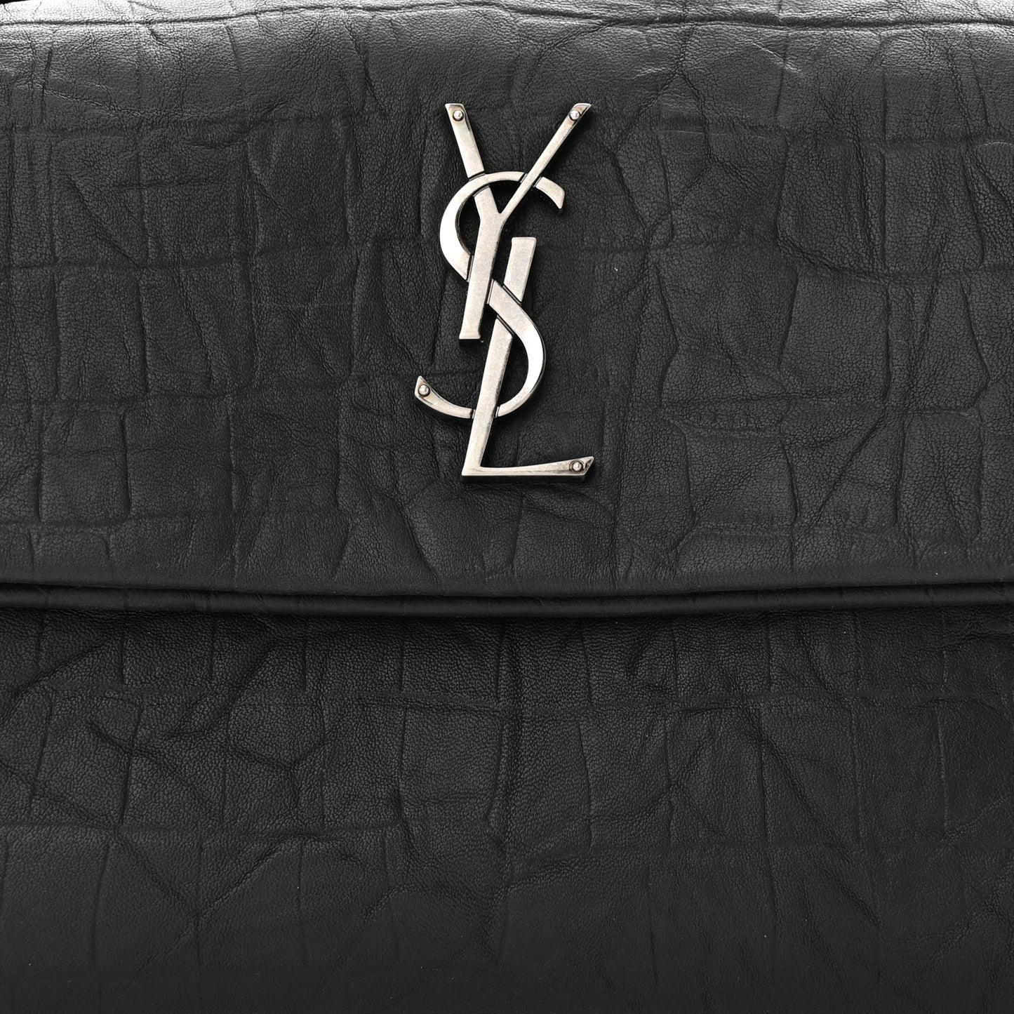 Calfskin Crocodile Embossed Medium West Hollywood Monogram Fold-Over Grey