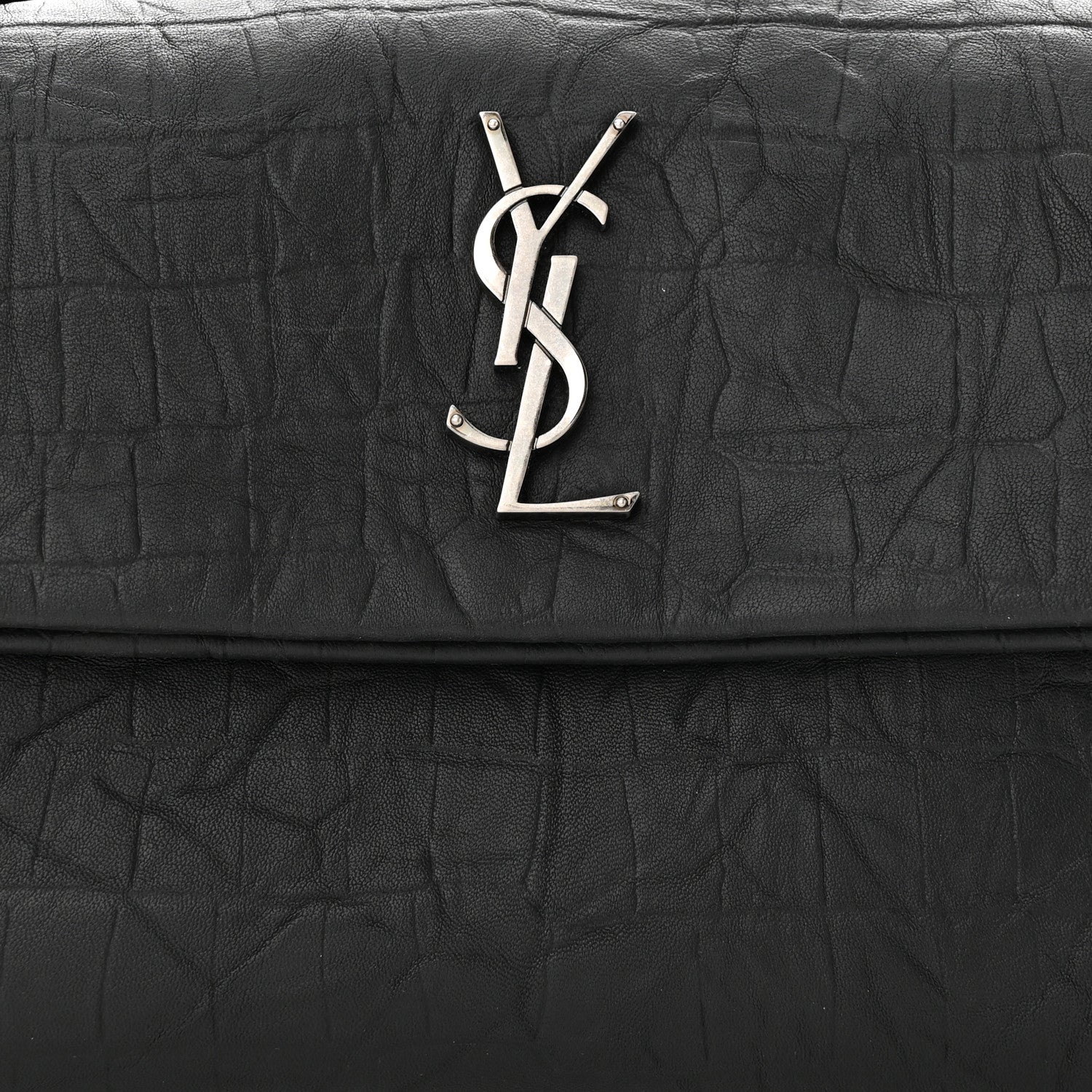 Saint Laurent Calfskin Crocodile Embossed Medium West Hollywood Monogram Fold-Over Grey 8 of 11
