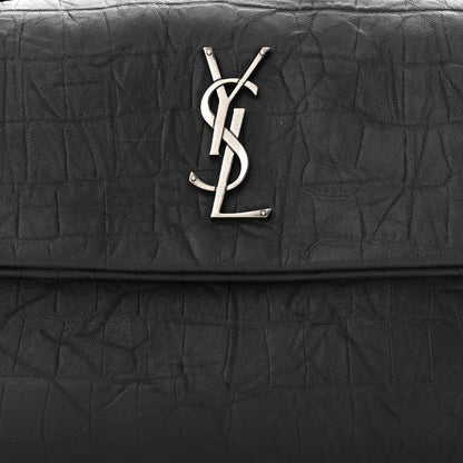 Saint Laurent Calfskin Crocodile Embossed Medium West Hollywood Monogram Fold-Over Grey 8 of 11