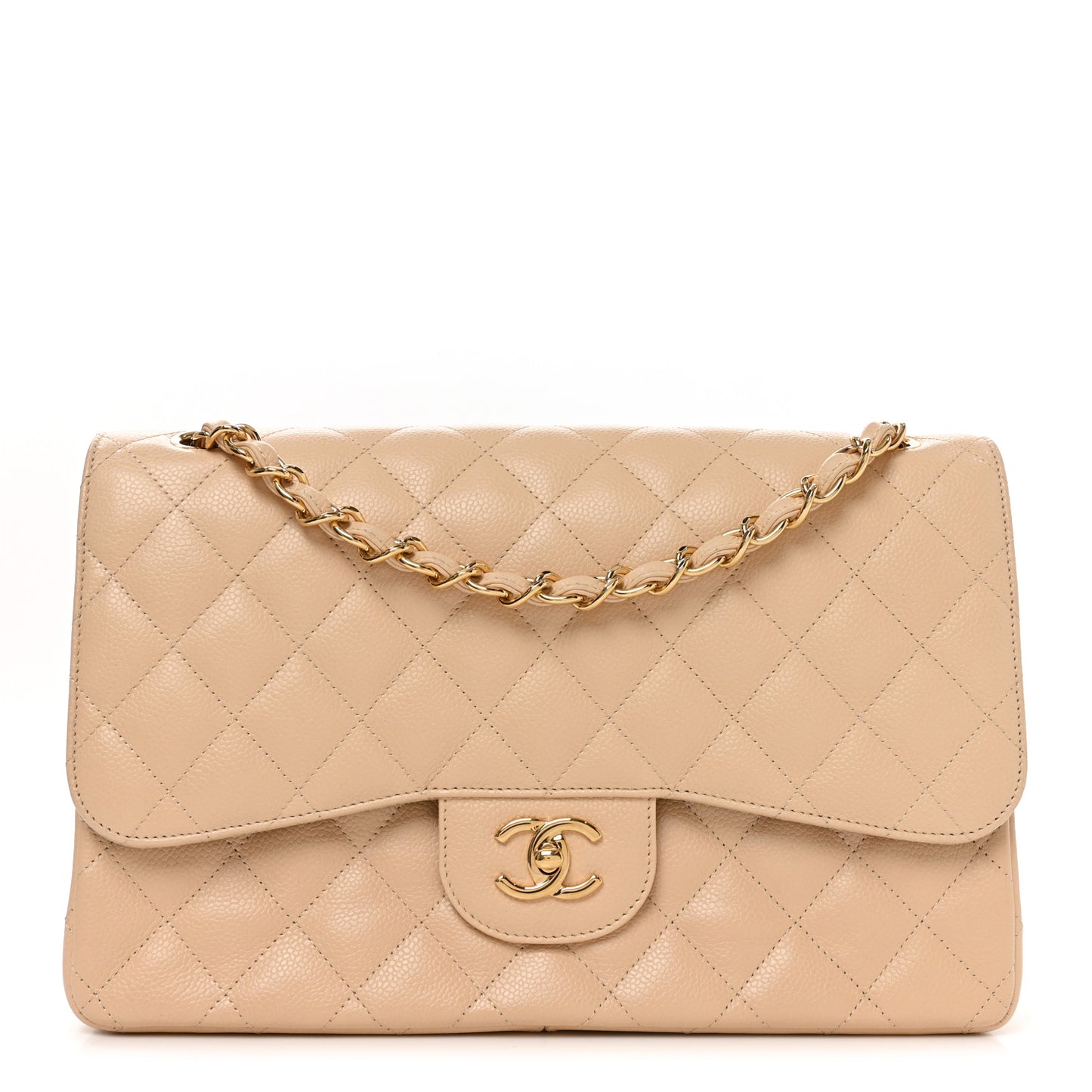 Caviar Quilted Jumbo Double Flap Beige Clair
