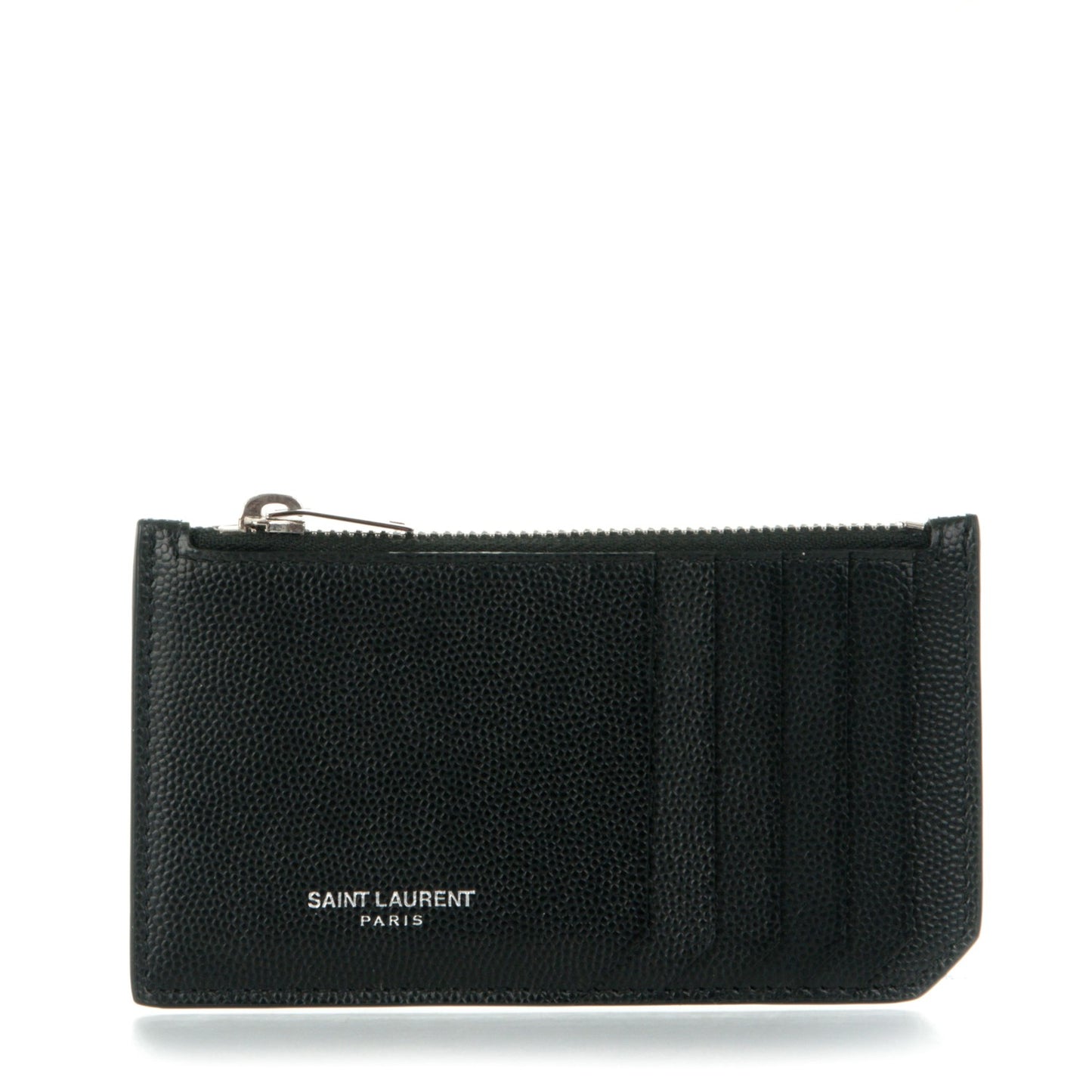 Grained Calfskin 5 Fragments Zip Pouch Card Holder Black