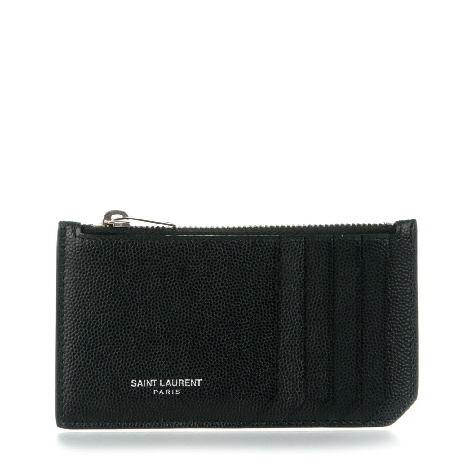 Saint Laurent Grained Calfskin 5 Fragments Zip Pouch Card Holder Black 1 of 7