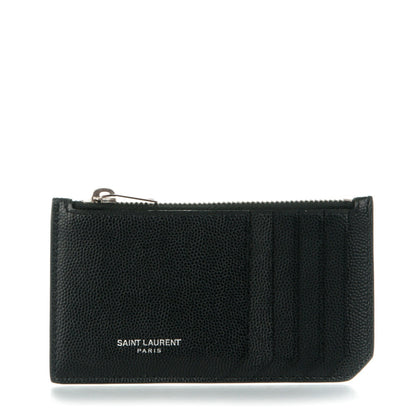 Saint Laurent Grained Calfskin 5 Fragments Zip Pouch Card Holder Black 1 of 7