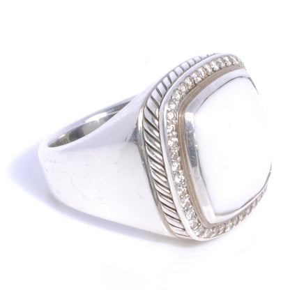 David Yurman Sterling Silver 17mm White Agate Diamond Ring 7 3 of 5