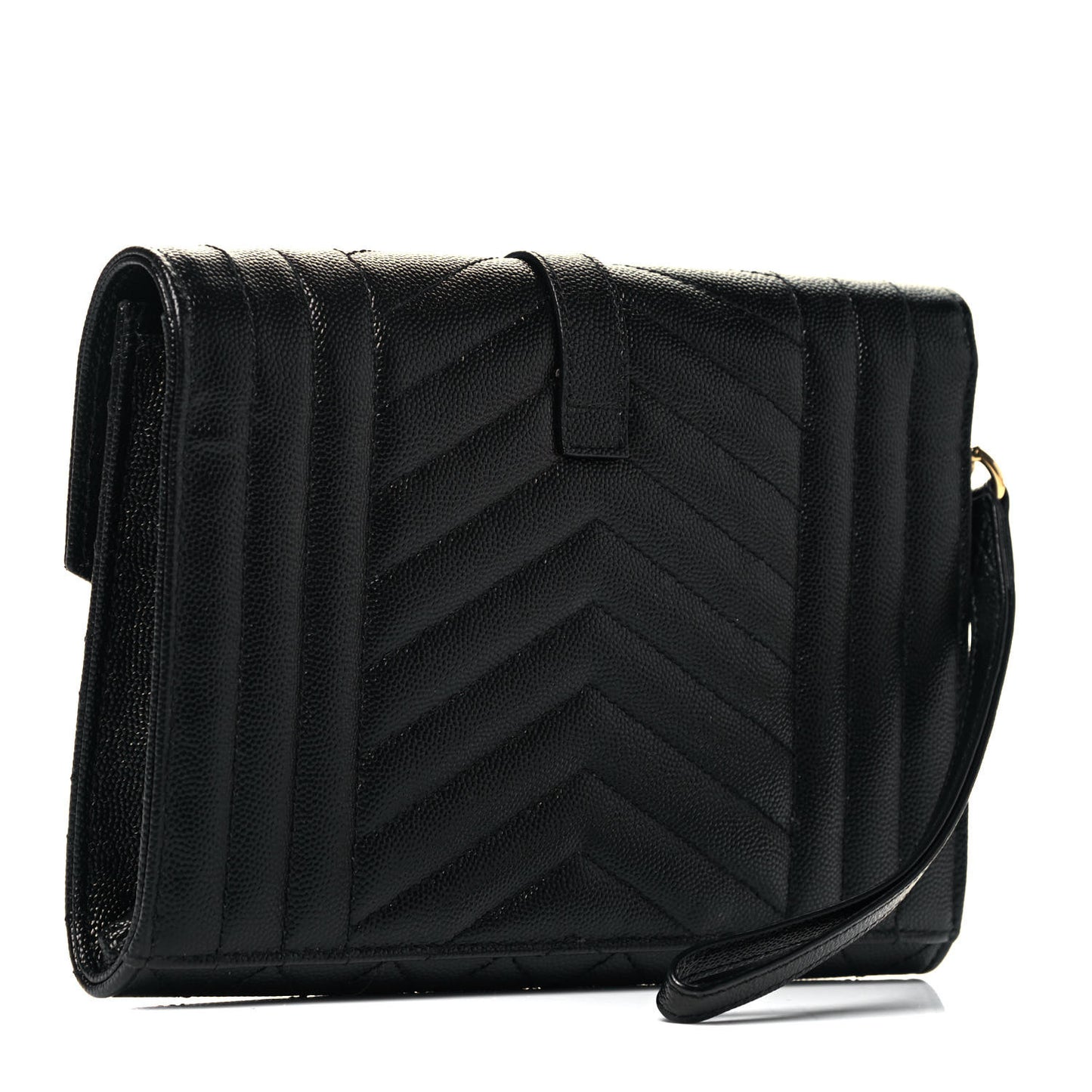 Grain De Poudre Matelasse Chevron Monogram Envelope Clutch Black
