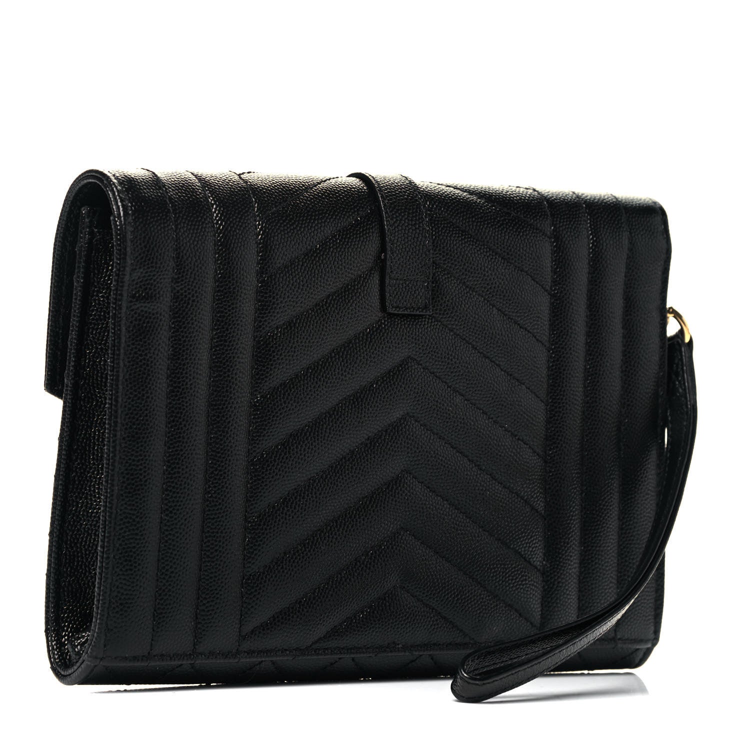 Saint Laurent Grain De Poudre Matelasse Chevron Monogram Envelope Clutch Black 3 of 7