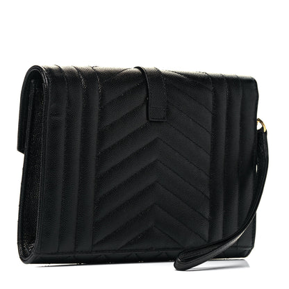 Saint Laurent Grain De Poudre Matelasse Chevron Monogram Envelope Clutch Black 3 of 7