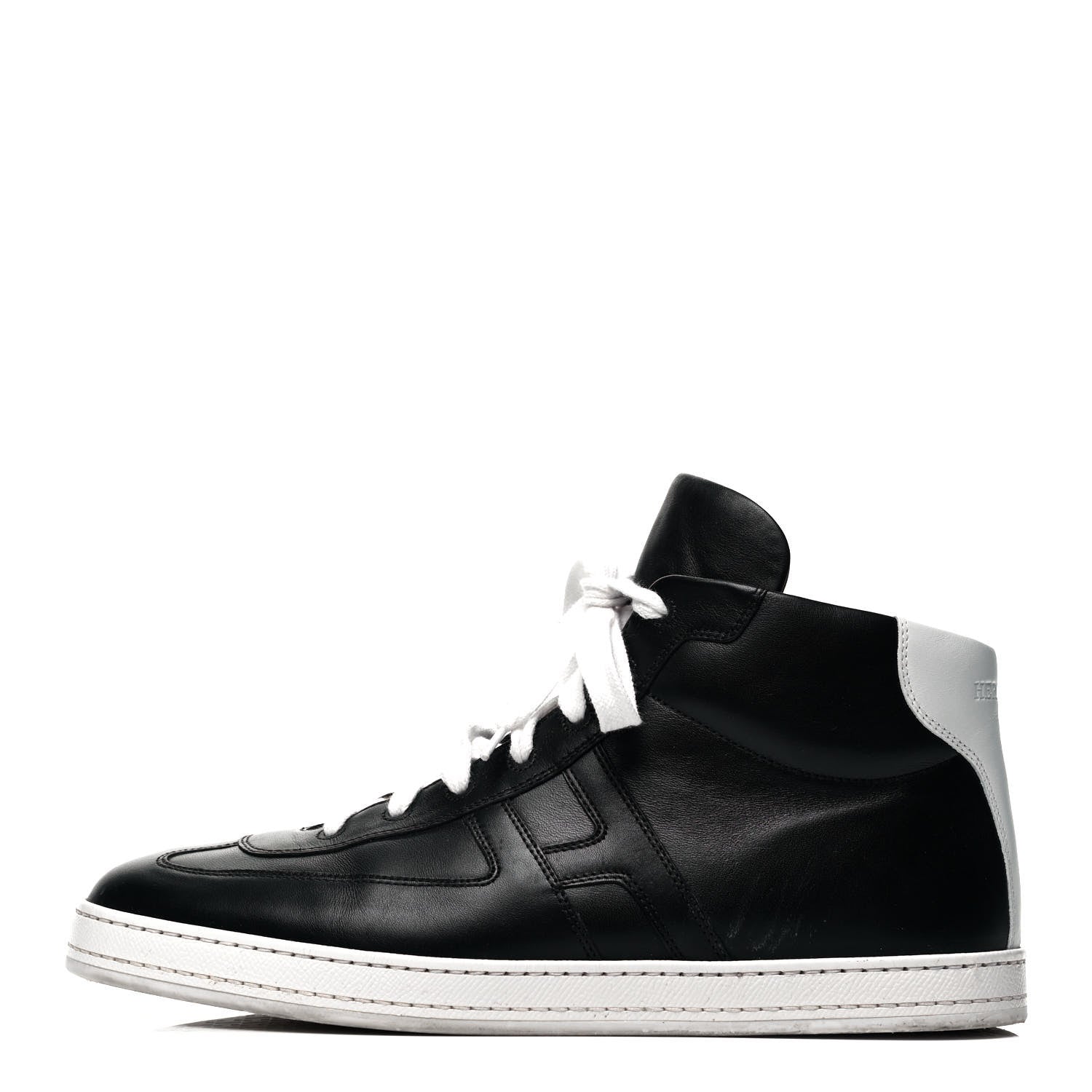Hermes Calfskin Mens High Top Poker Sneakers 43 Black White 1 of 7