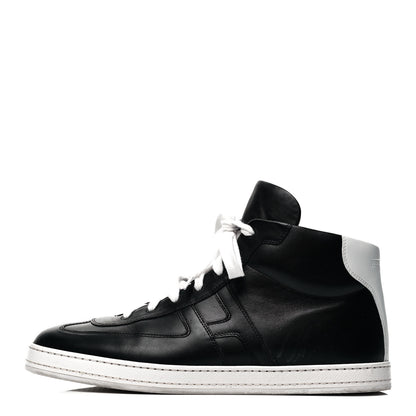 Hermes Calfskin Mens High Top Poker Sneakers 43 Black White 1 of 7