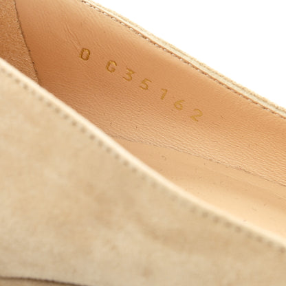 Chanel Suede Calfskin Grosgrain Cap Toe Chain Ballerina Flats 37 Beige Black 7 of 8