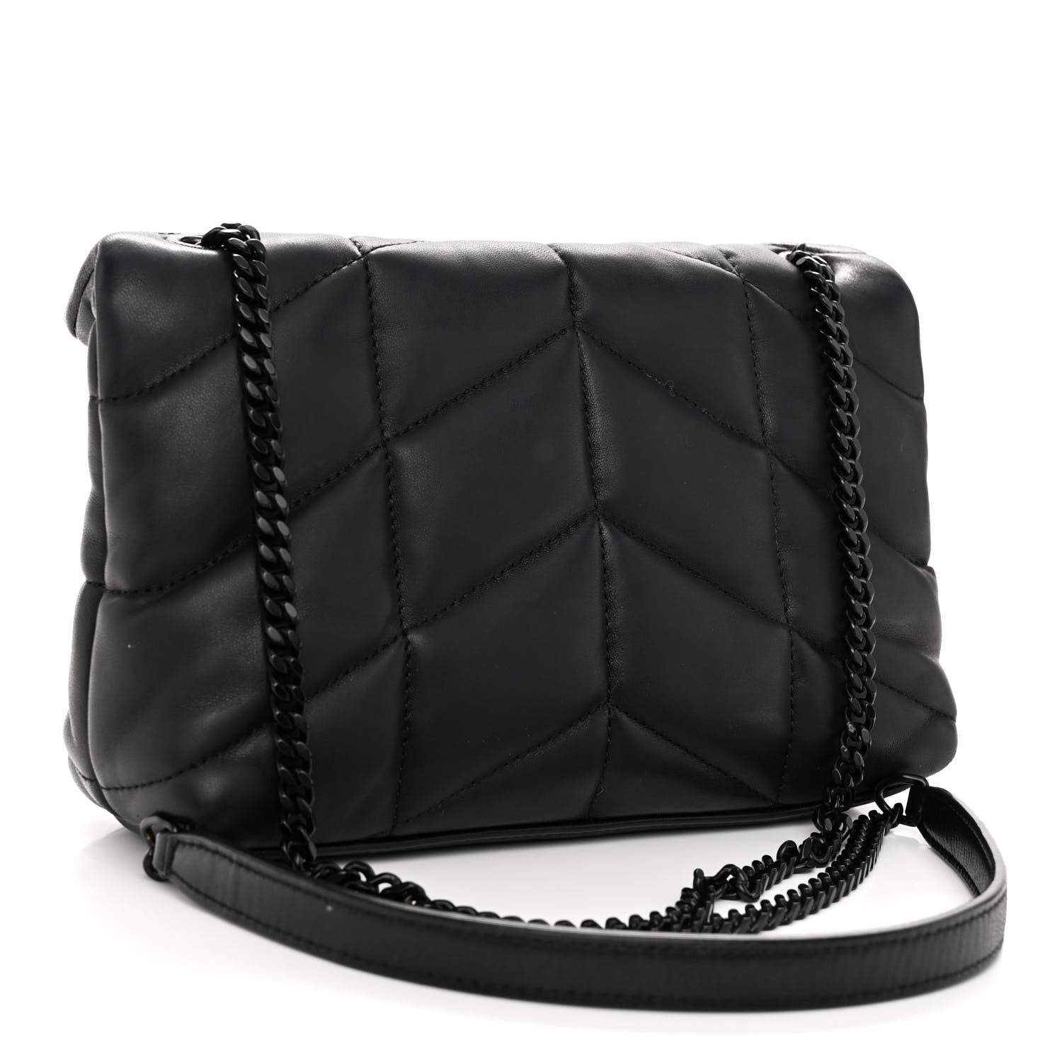 Saint Laurent Lambskin Quilted Toy Loulou Puffer Monogram Chain Satchel Black 3 of 10
