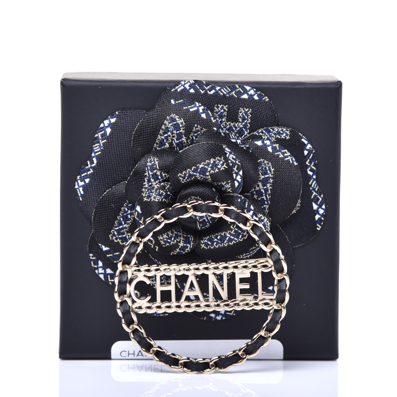 Chanel Lambskin Chain Logo Brooch Black Gold 5 of 5