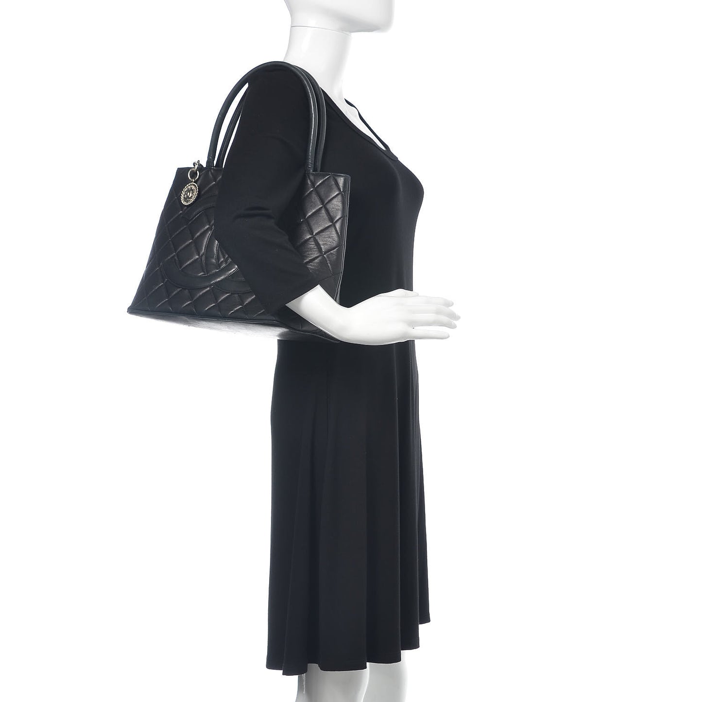 Lambskin Quilted Medallion Tote Black