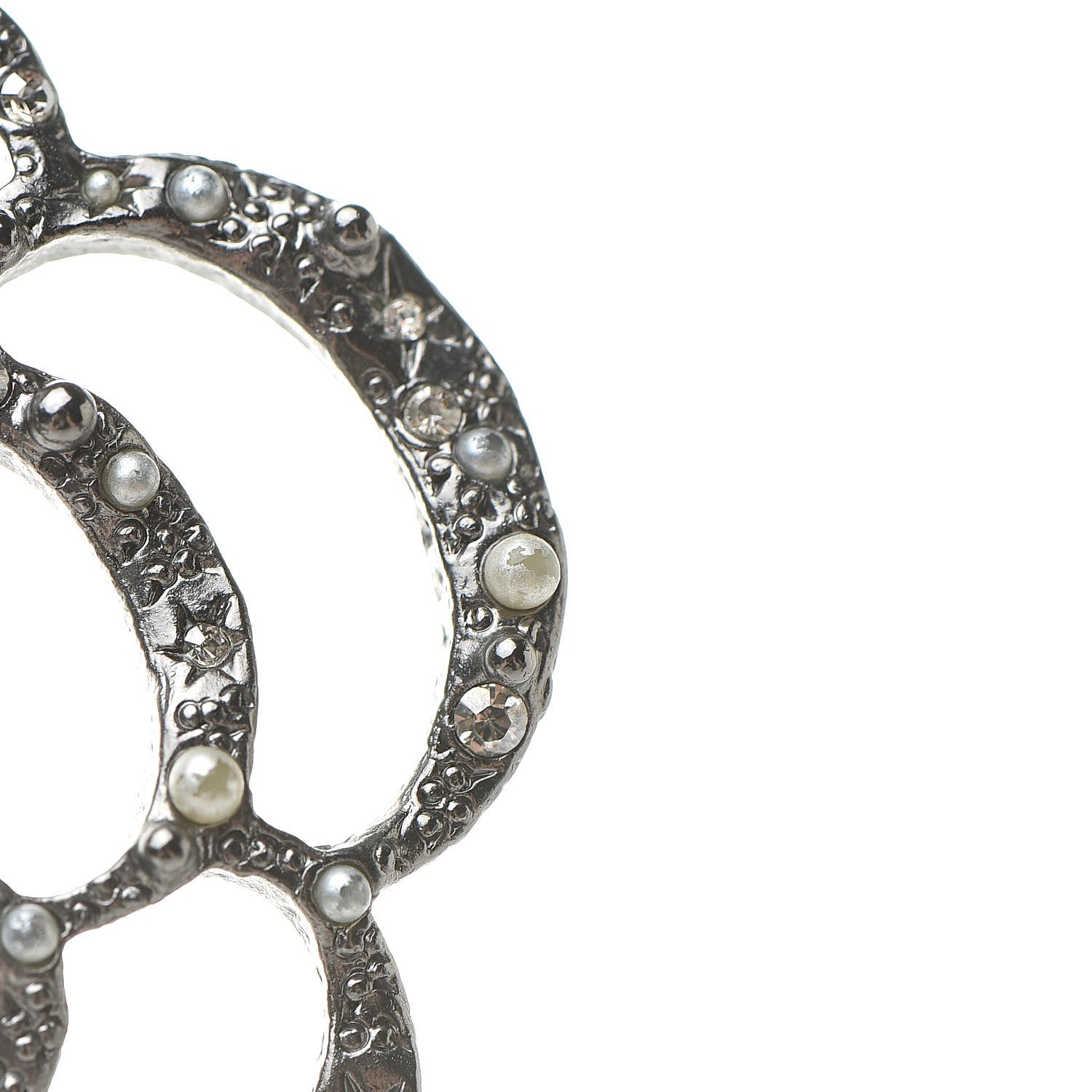 Chanel Pearl Crystal Camellia CC Long Necklace Silver 6 of 7