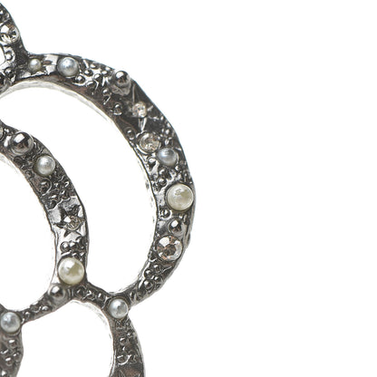 Chanel Pearl Crystal Camellia CC Long Necklace Silver 6 of 7