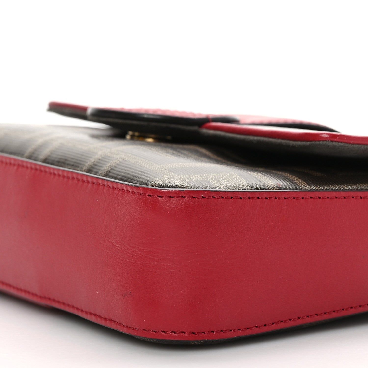 Fendi Glazed Fabric Vitello Century FF 1974 Stamp Patch Mini Double F Crossbody Bag Mogano Panna Fragola 9 of 9