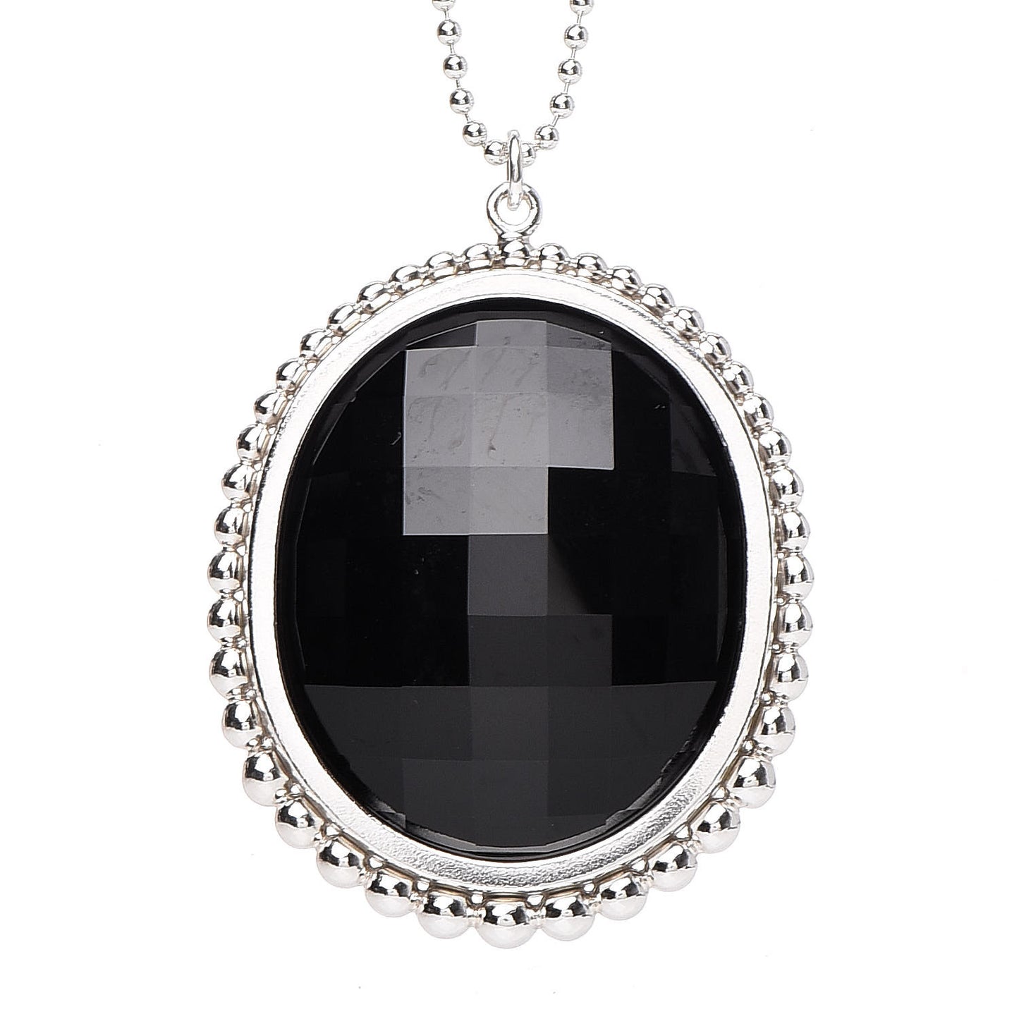 Sterling Silver Onyx Ziegfeld Oval Pendant Necklace