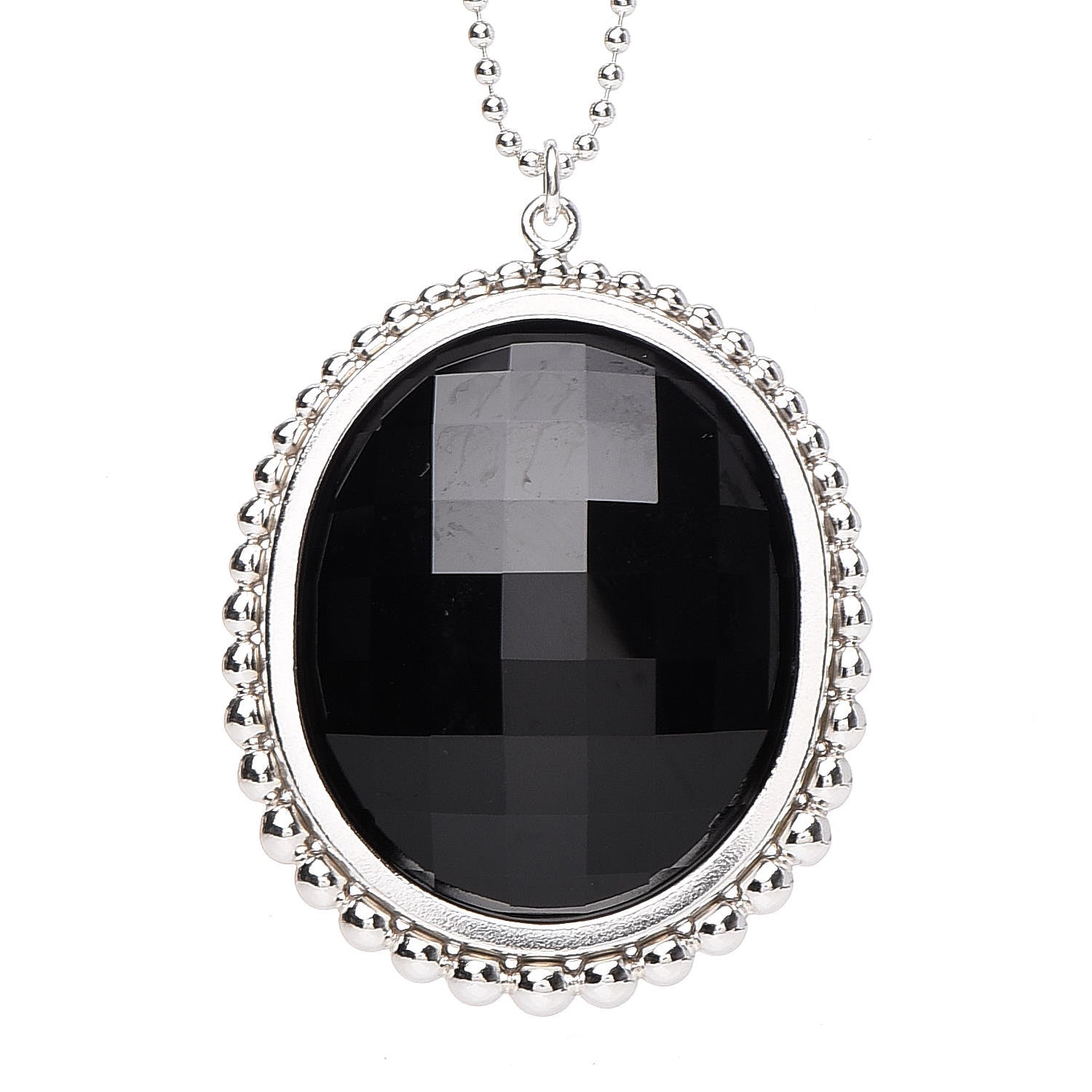 Tiffany Sterling Silver Onyx Ziegfeld Oval Pendant Necklace 9 of 12