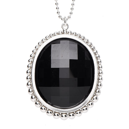 Tiffany Sterling Silver Onyx Ziegfeld Oval Pendant Necklace 9 of 12