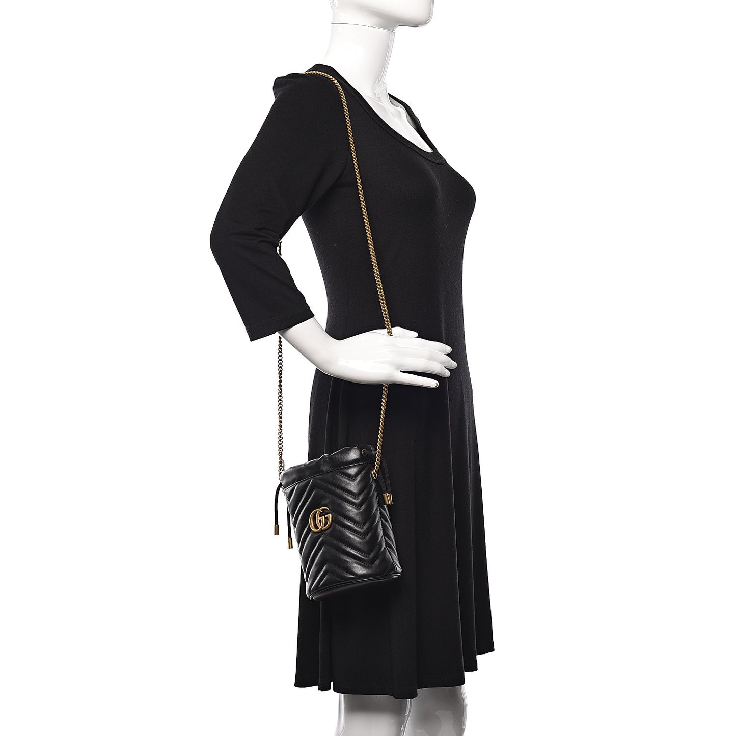Calfskin Matelasse Mini GG Marmont 2.0 Bucket Bag Black