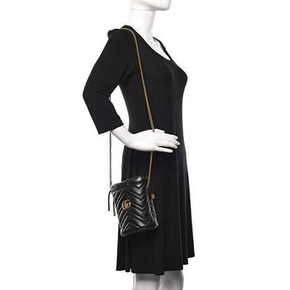 Gucci Calfskin Matelasse Mini GG Marmont 2.0 Bucket Bag Black 2 of 10