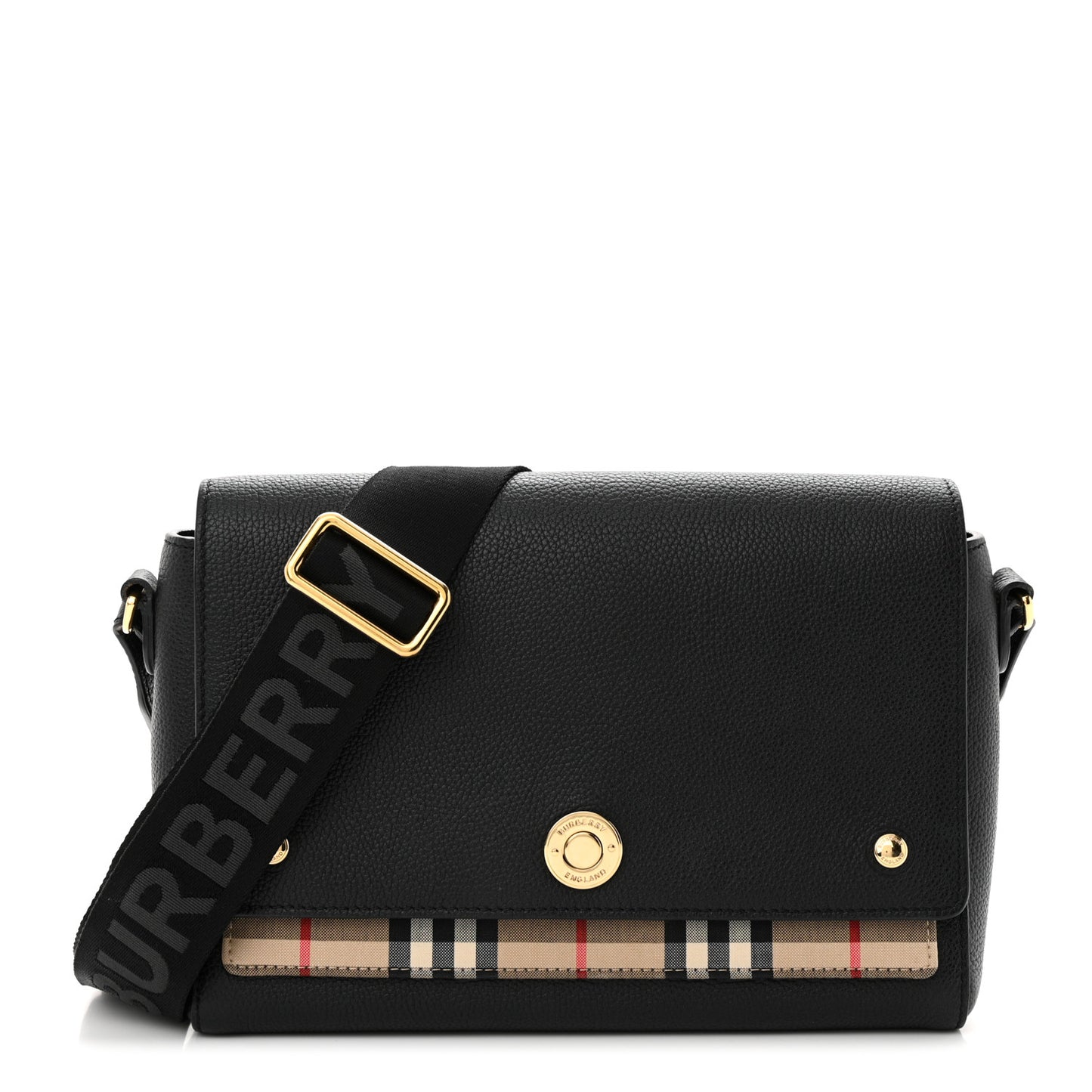 Grainy Calfskin Vintage Check Note Crossbody Bag Black