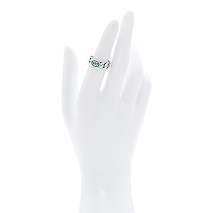 Gucci Sterling Silver Enamel Interlocking G Chain Ring 51 5.75 Green 2 of 4