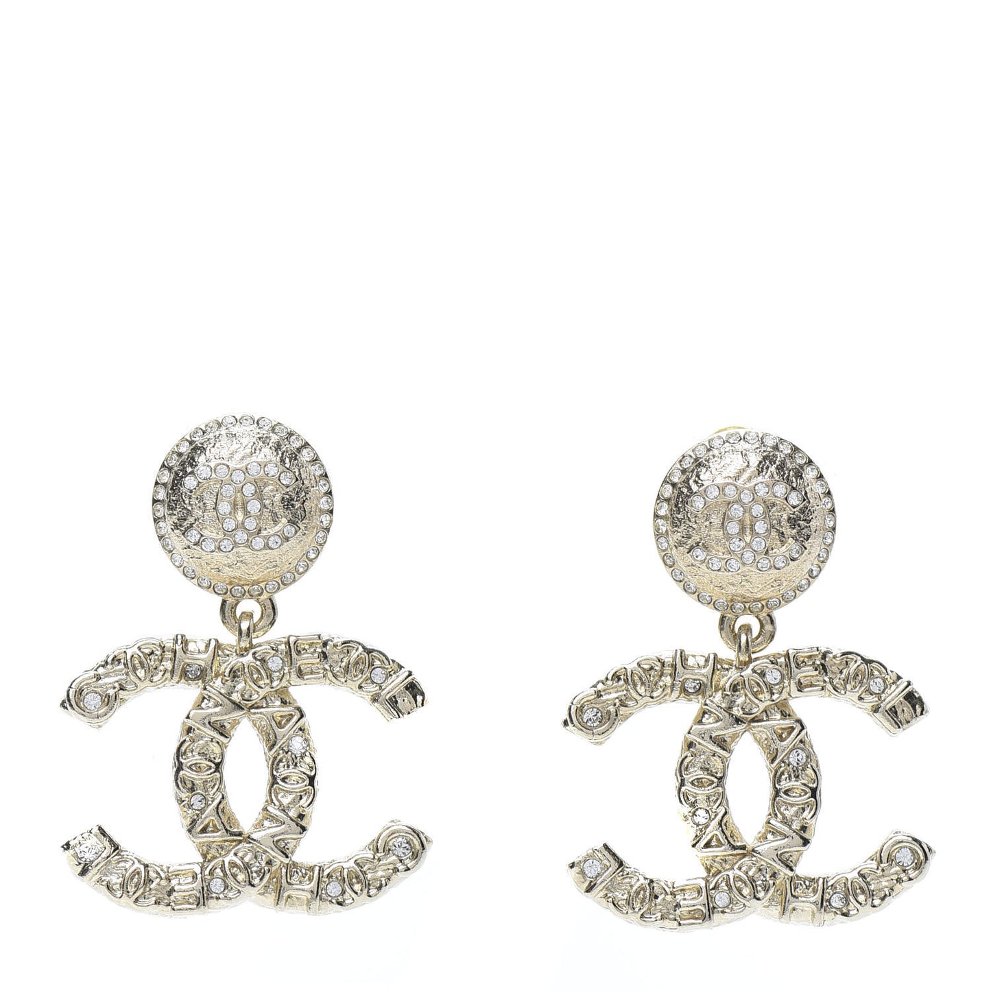 Crystal CC Drop Logo Earrings Gold