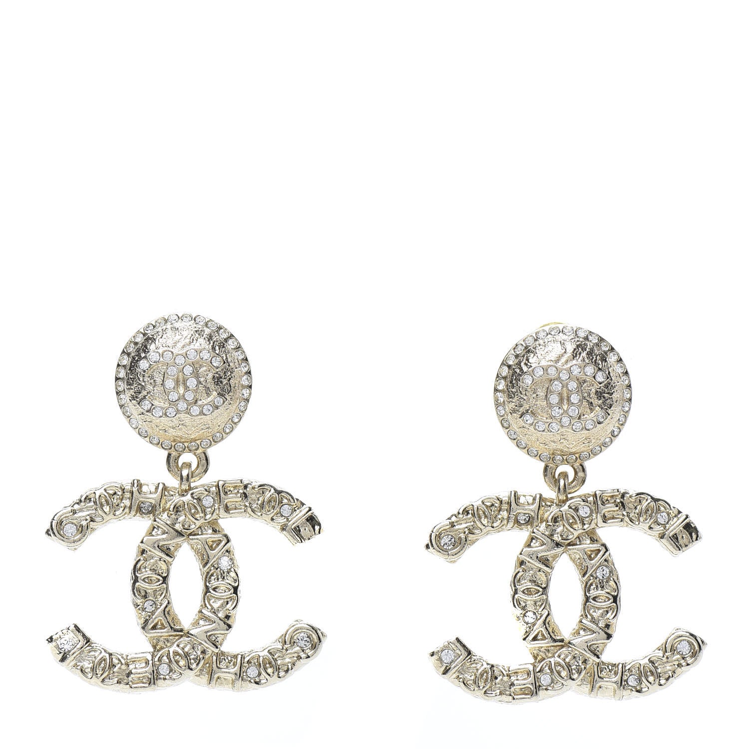 Chanel Crystal CC Drop Logo Earrings Gold 1 of 5