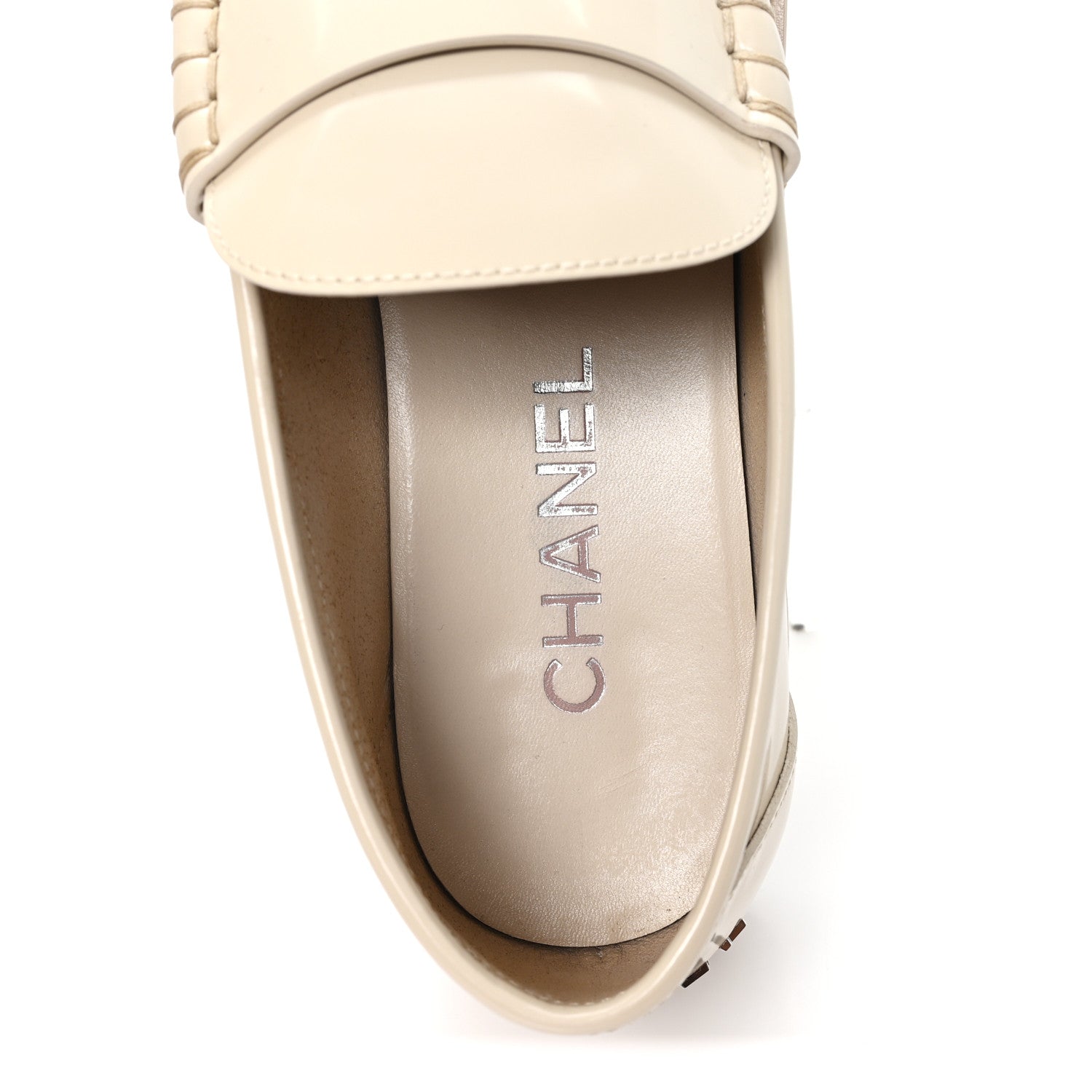 Chanel Shiny Calfskin Logo Loafers 40 Light Beige 8 of 10