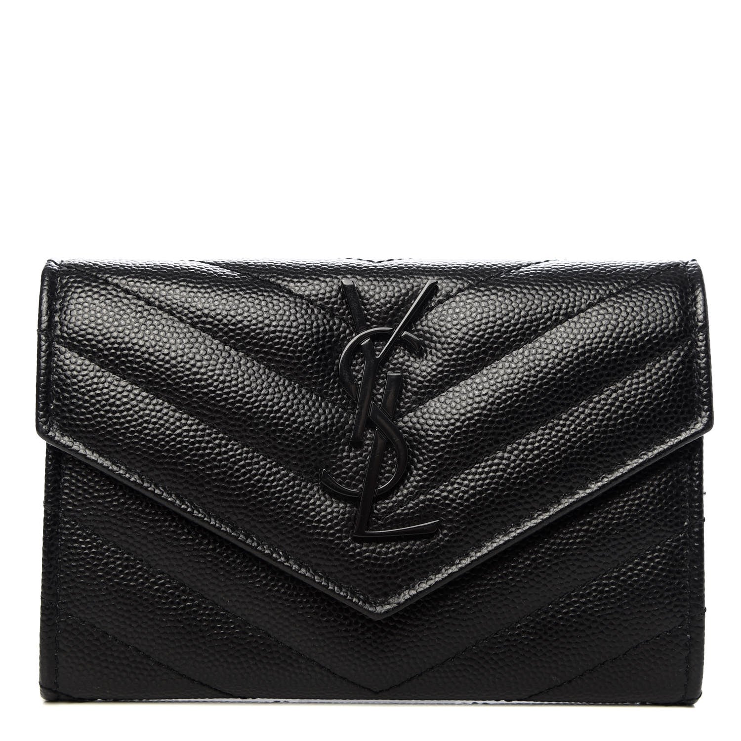 Saint Laurent Grain De Poudre Matelasse Chevron Small Monogram Envelope Wallet Black 1 of 6