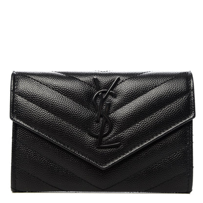 Saint Laurent Grain De Poudre Matelasse Chevron Small Monogram Envelope Wallet Black 1 of 6