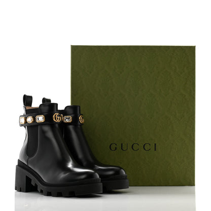 Gucci Calfskin Crystal GG Trip Chelsea Ankle Boots 36 Black 9 of 9