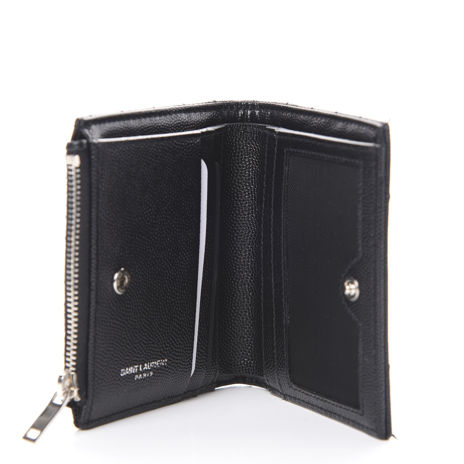 Saint Laurent Grain De Poudre Matelasse Chevron Monogram Zipped Card Case Black 4 of 10