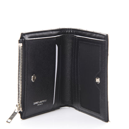 Saint Laurent Grain De Poudre Matelasse Chevron Monogram Zipped Card Case Black 4 of 10