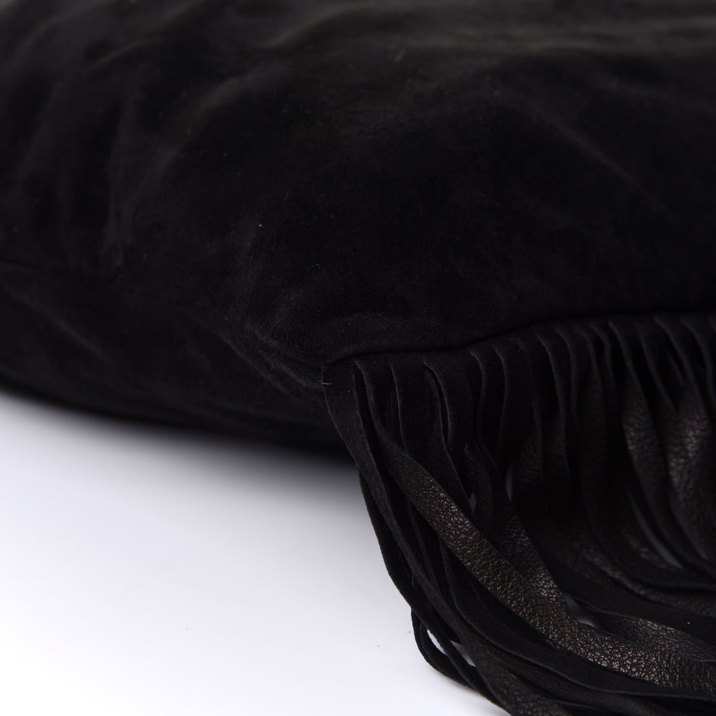 Camoscio Fringe Shoulder Bag Black Cacao