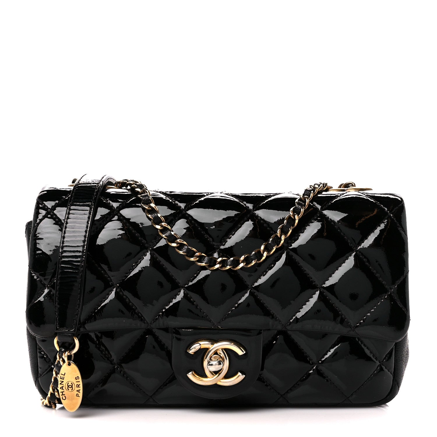 Chanel Patent Goatskin Quilted Small CC Eyelet Flap Black 1 of 12