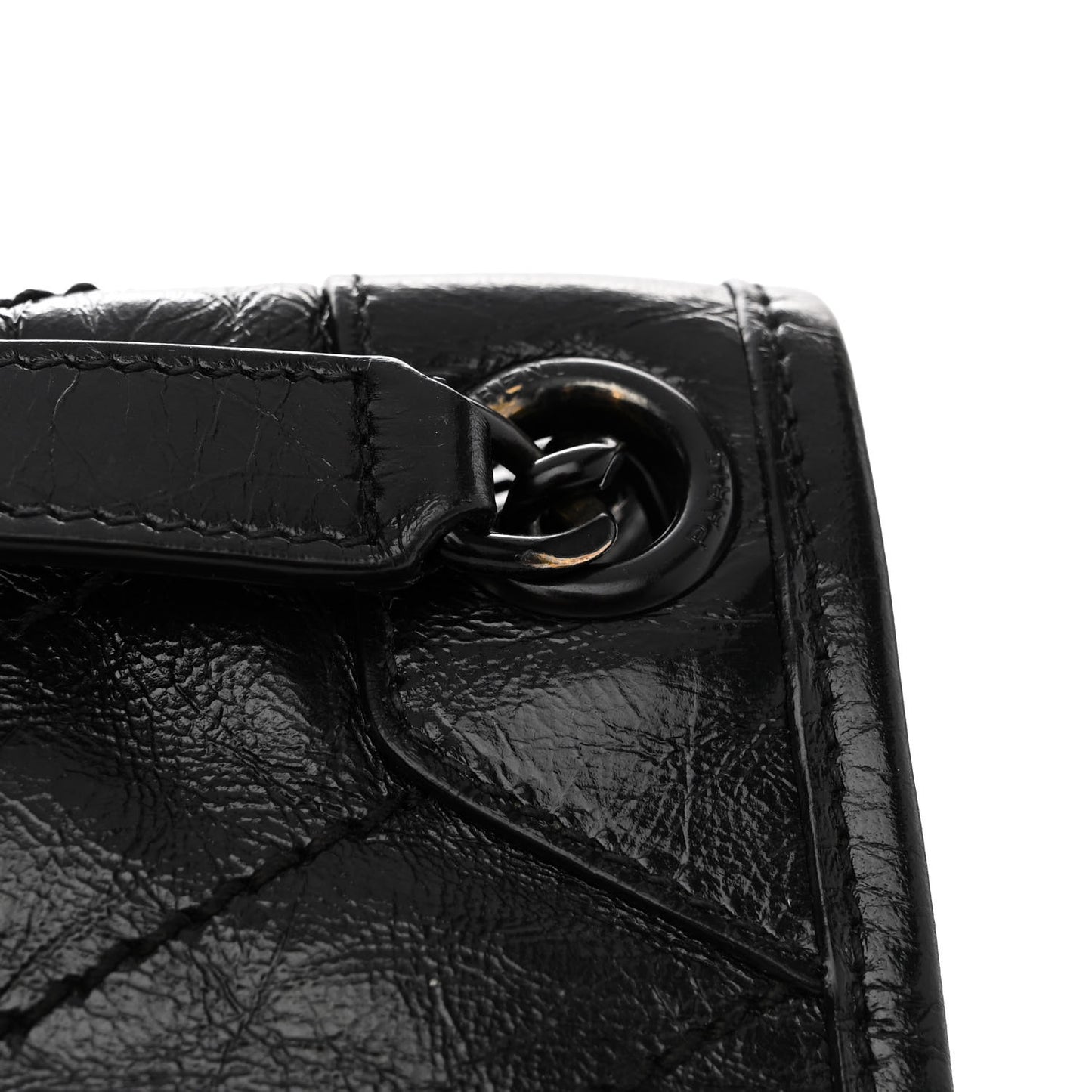 Crinkled Calfskin Matelasse Monogram Medium Niki Chain Satchel Black