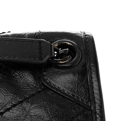 Saint Laurent Crinkled Calfskin Matelasse Monogram Medium Niki Chain Satchel Black 10 of 11
