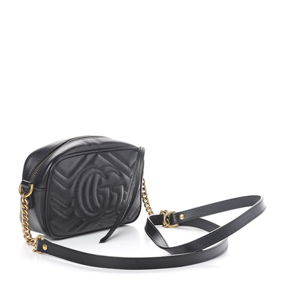 Gucci Calfskin Matelasse Mini GG Marmont Chain Shoulder Bag Black 3 of 9