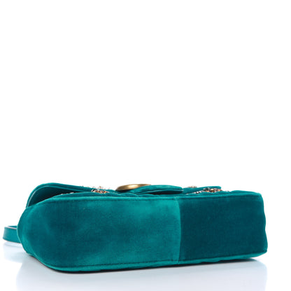 Gucci Velvet Matelasse Embroidered Mini GG Marmont Shoulder Bag Pavone Cyan 4 of 10
